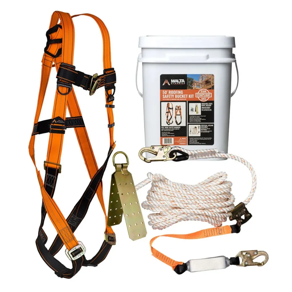 Malta Dynamics 50' Roofer's Safety Bucket Kit – Complete Fall Protection System