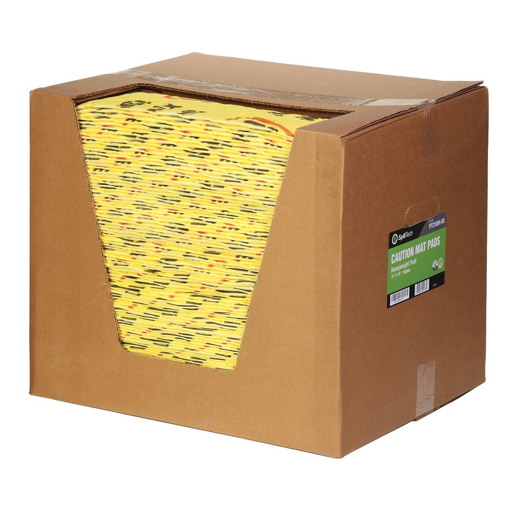 [VO-SPT-YPZ100H-BX] SpillTech Caution Mat Pads | Universal HeavyWeight | 100 Pads (Boxed)