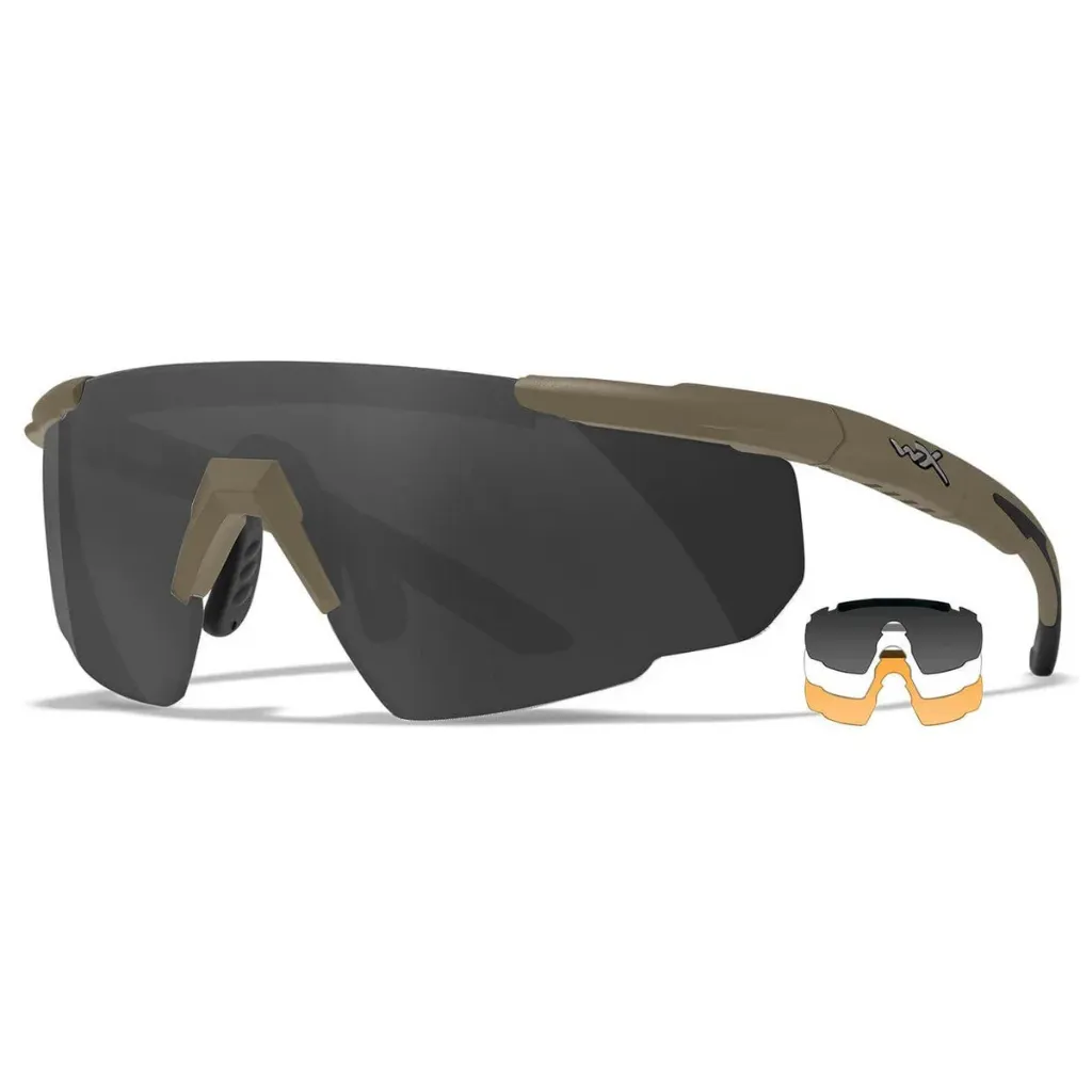 Wiley X SABER ADVANCED Ballistic Safety Glasses – Matte Tan – 3-Lens Kit