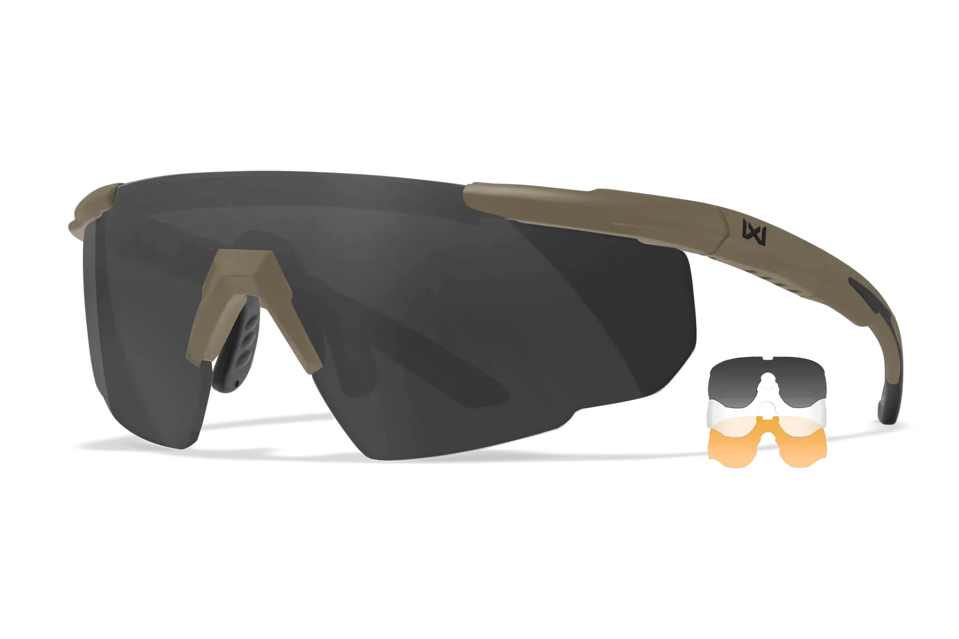 Wiley X SABER ADVANCED Ballistic Safety Glasses – Matte Tan – 3-Lens Kit