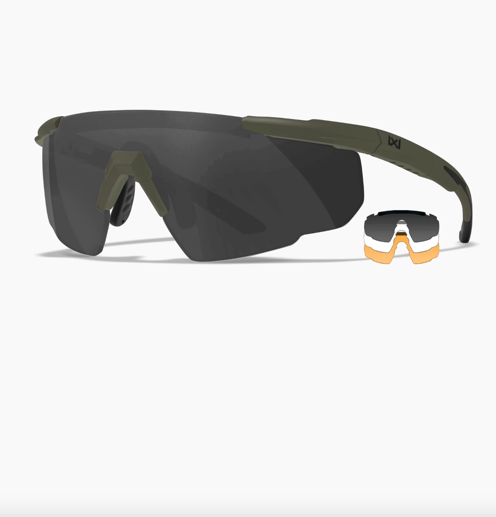 Wiley X SABER ADVANCED Ballistic Safety Glasses – Matte OD Green – 3-Lens Kit