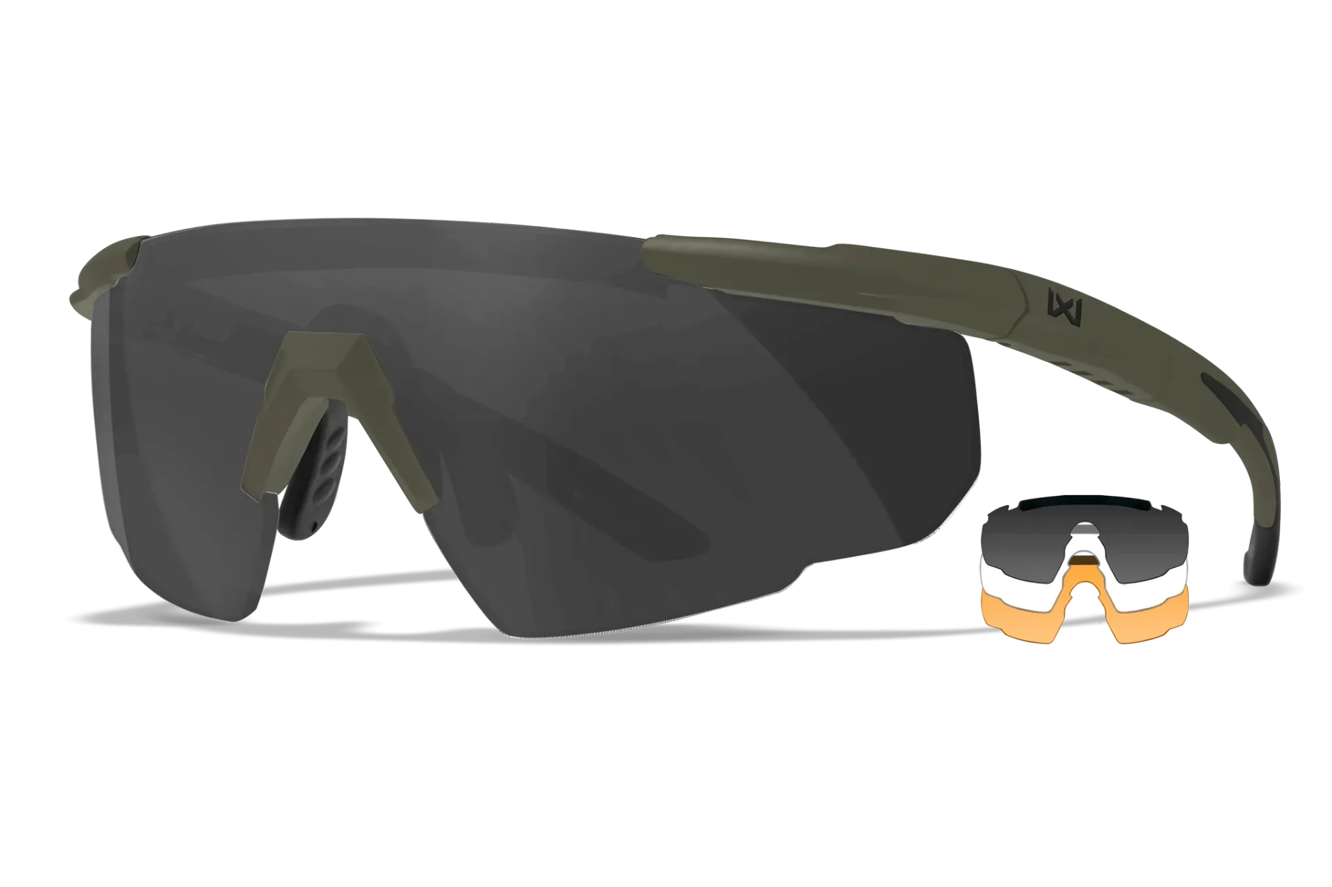 Wiley X SABER ADVANCED Ballistic Safety Glasses – Matte OD Green – 3-Lens Kit